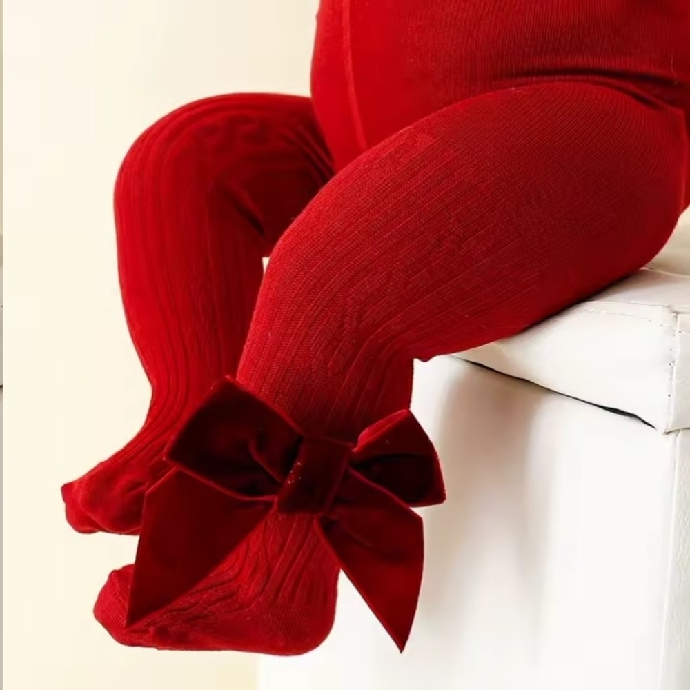 Charming Red Bow Kids Tights